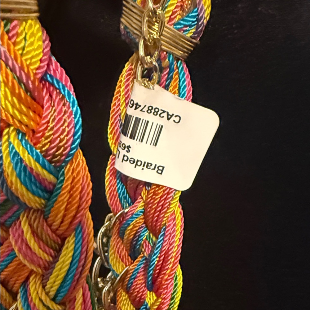 Braided Rainbow Love Statement Necklace with Gold Tone Accents-NWT!! - Picture 4 of 6